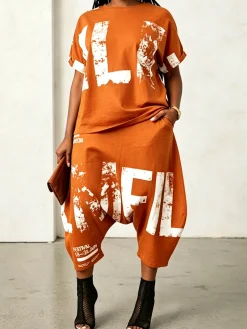 Casual Text Letters Harem Pants
