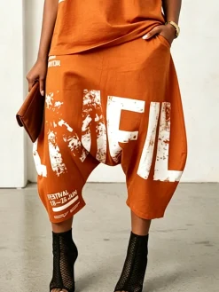 Casual Text Letters Harem Pants