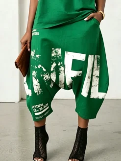 Casual Text Letters Harem Pants