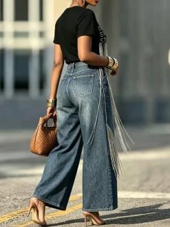 Casual Text Letters Tassel T-shirt