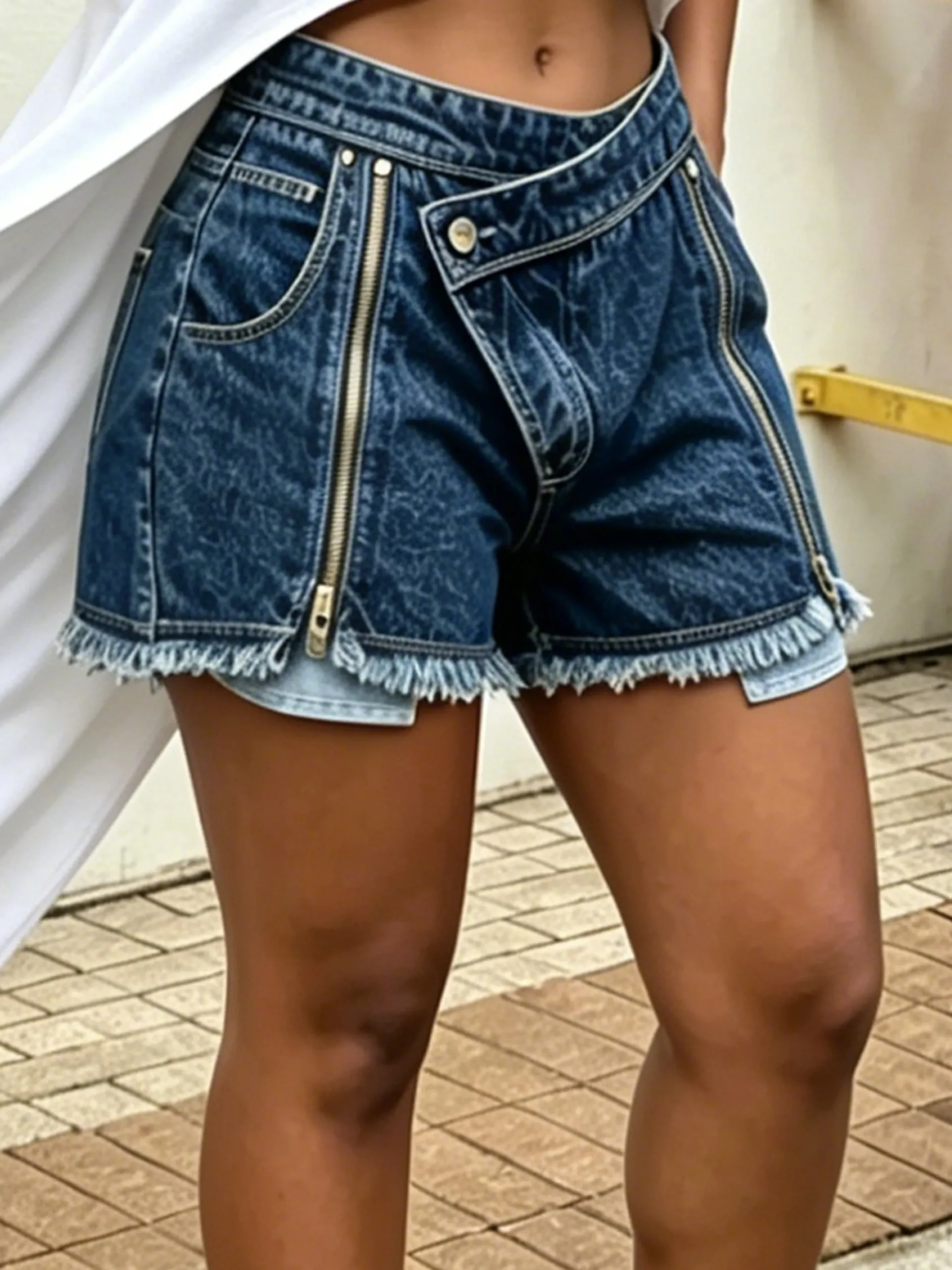 Casual Zipper Denim Shorts