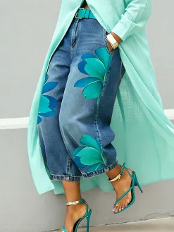 Casual Zipper Loose Bloomers Ankle Pants O-Line Daily Trousers