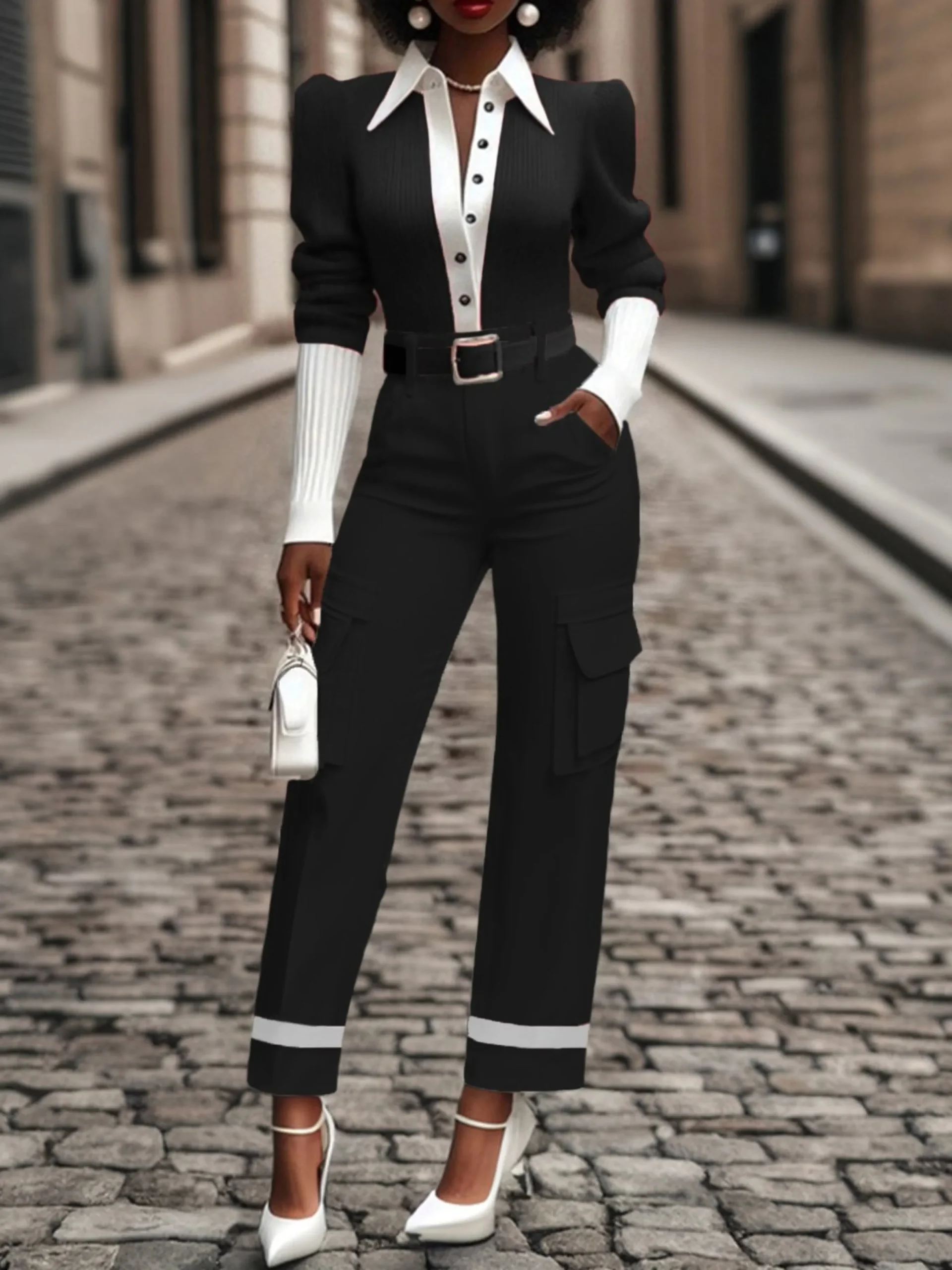 Color Block Urban Cargo Ankle Pants With No Belt