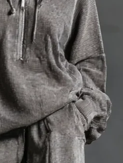 Corduroy Casual Plain Zipper Hoodie