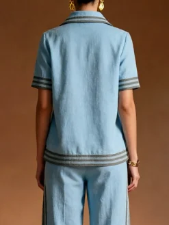 Cotton And Linen Casual Color Block Shirt Collar Shirt