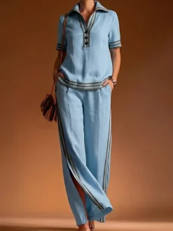Cotton And Linen Casual Color Block Shirt Collar Shirt