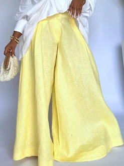 Cotton And Linen Casual Plain Distressing Wide Leg Pants