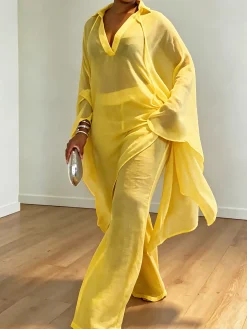 Cotton And Linen Loosen Casual Plain Shirt Collar Blouse