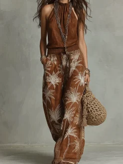 Cotton And Linen Vacation Animal Lotus Leaf Collar Tank Top
