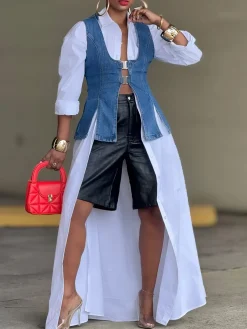 Cotton Casual Floral Side-Slit Loosen Shirt