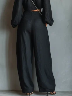 Cotton Casual Plain Wide Leg Pants