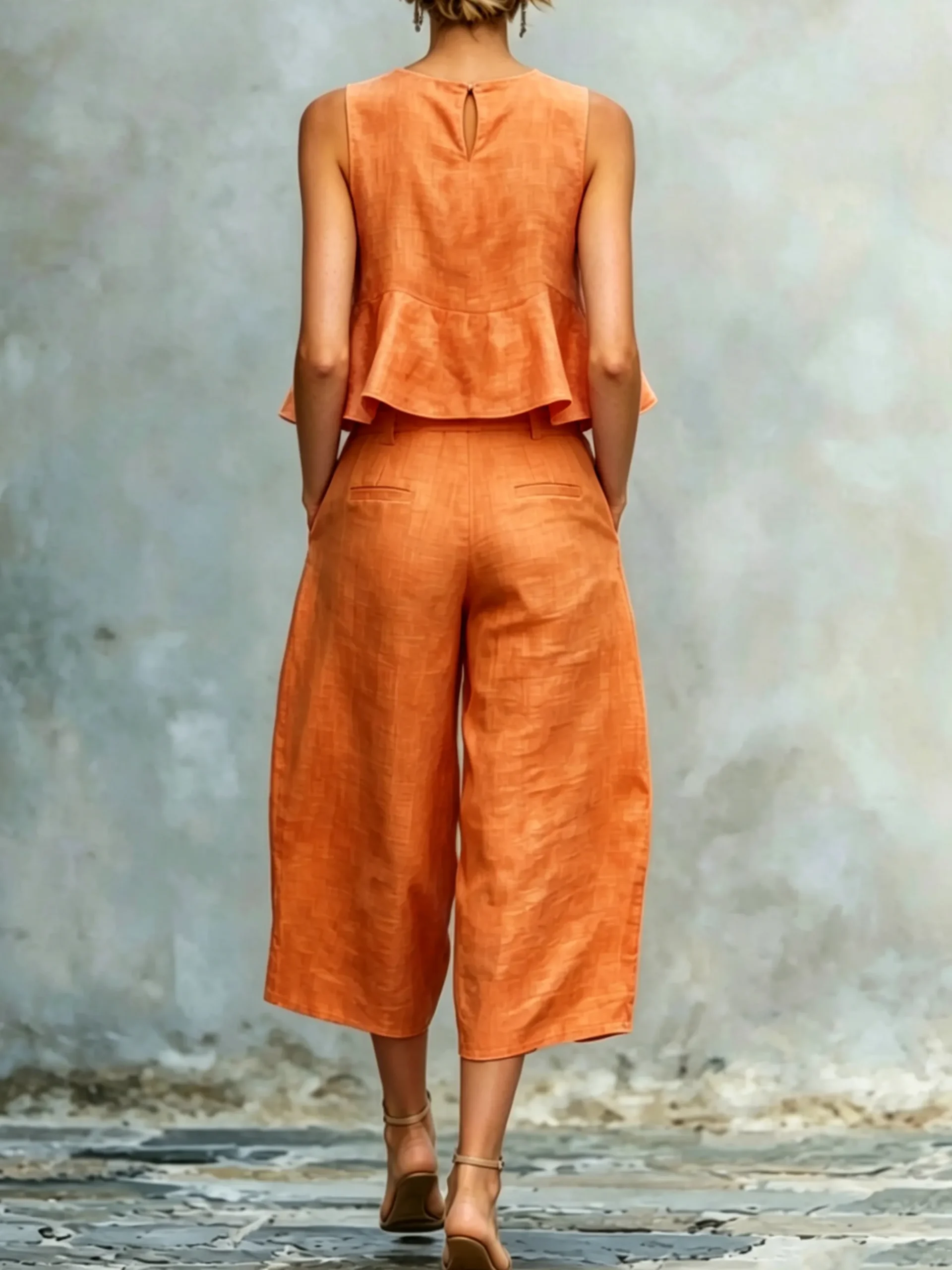 Cotton Casual Solid Relaxed Plain Peplum Sleeveless Blouse