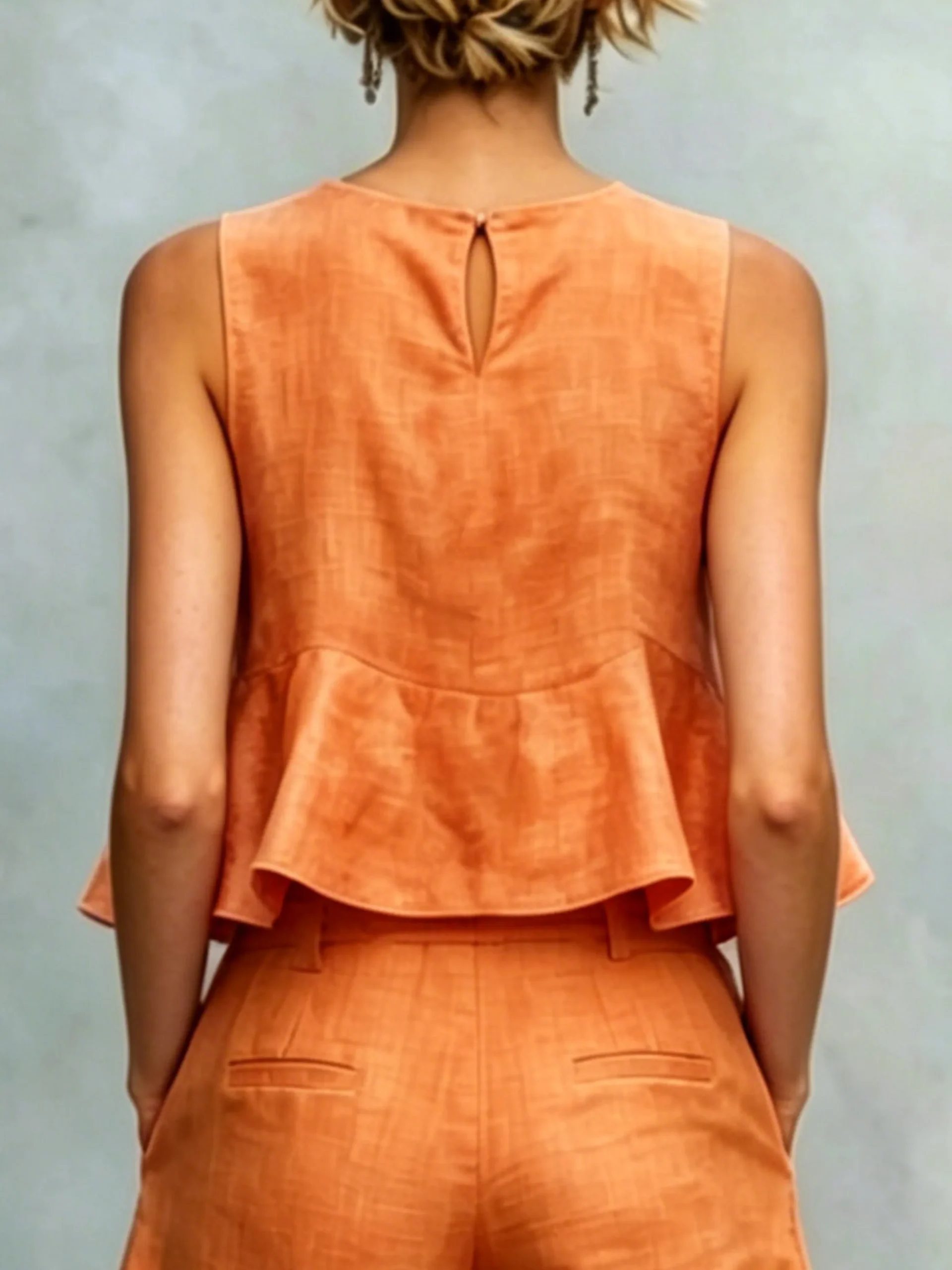 Cotton Casual Solid Relaxed Plain Peplum Sleeveless Blouse