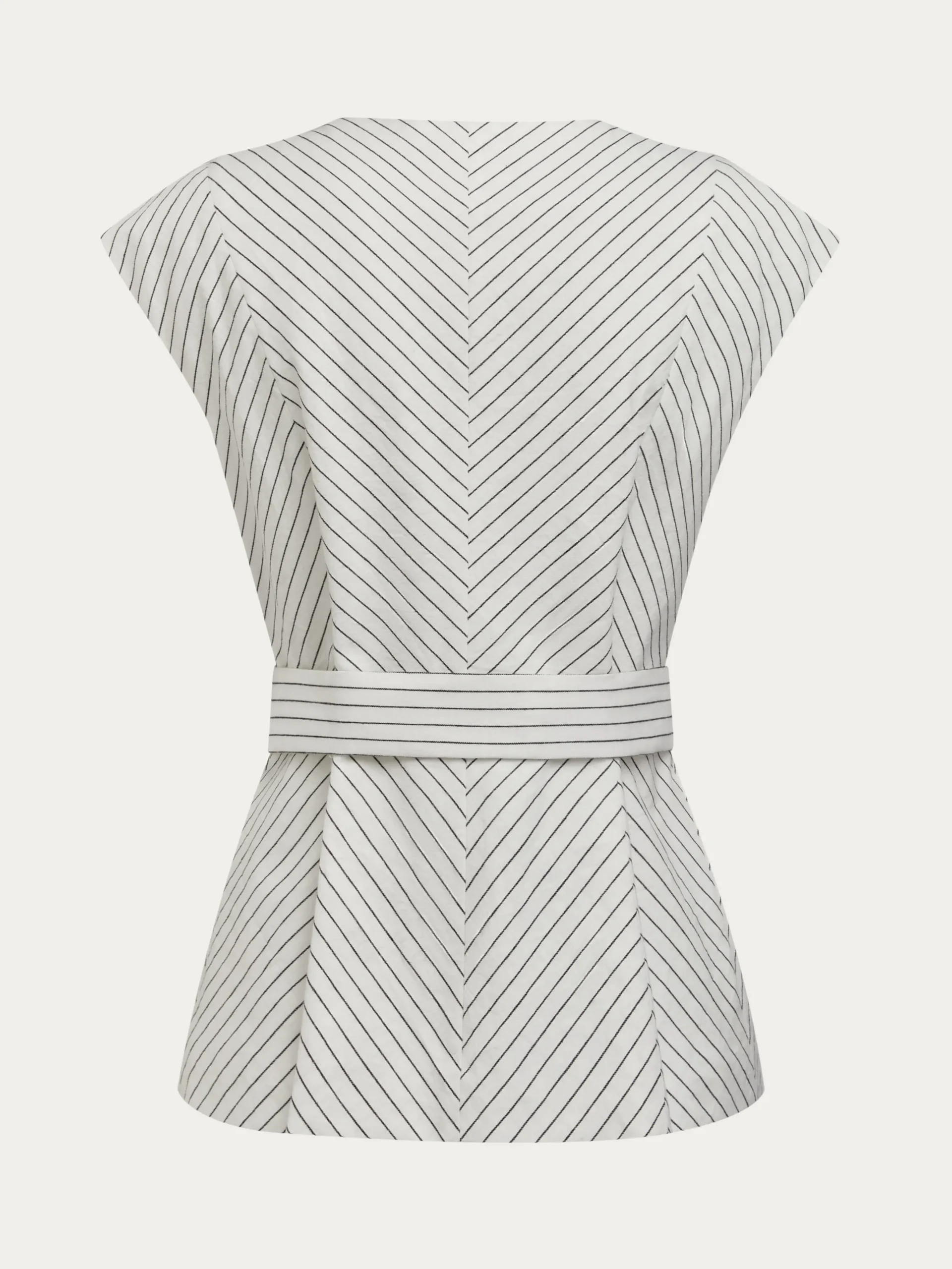 Cotton Crew Neck Striped Urban Blouse With Belt