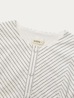 Cotton Crew Neck Striped Urban Blouse With Belt