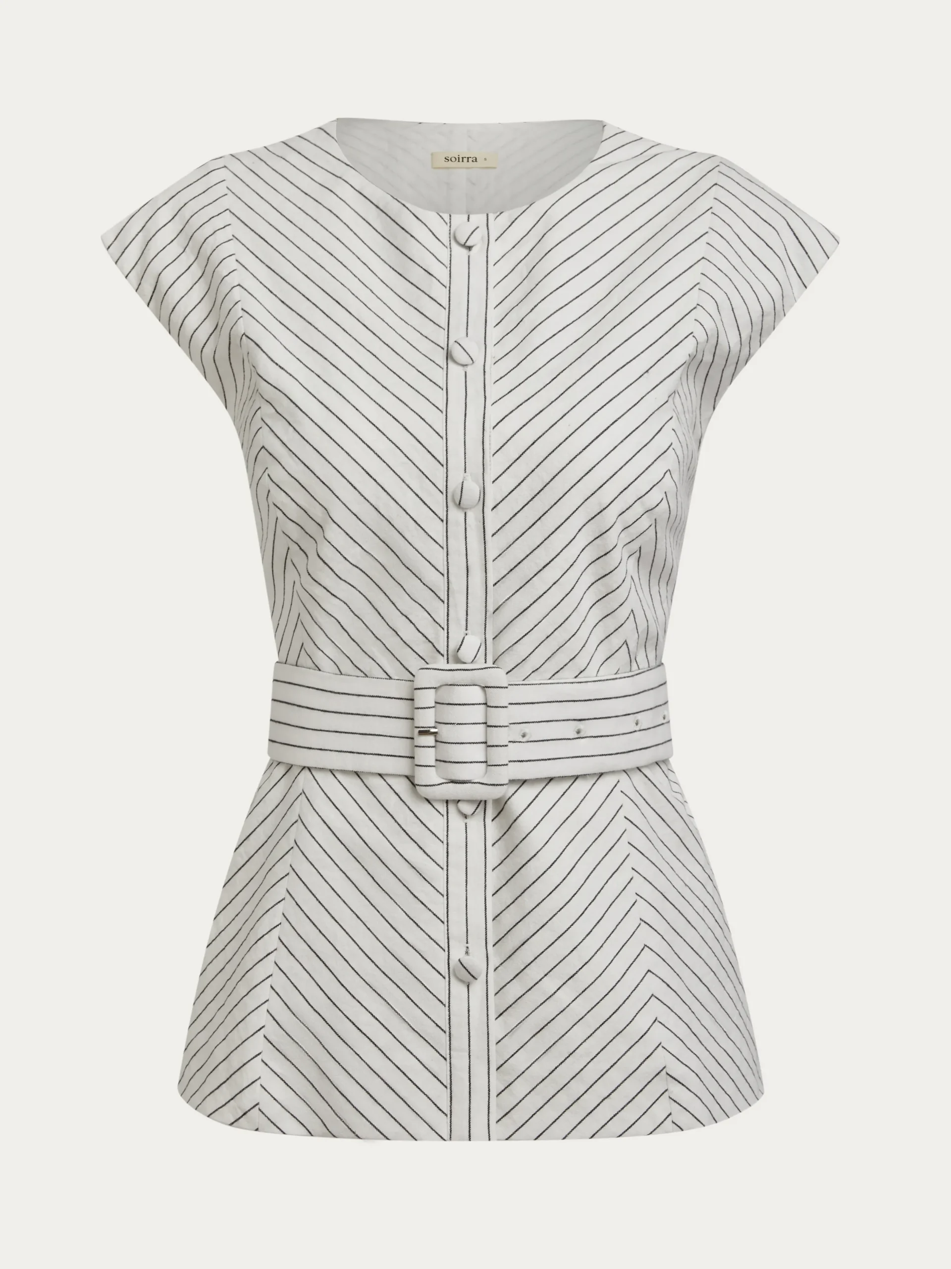 Cotton Crew Neck Striped Urban Blouse With Belt