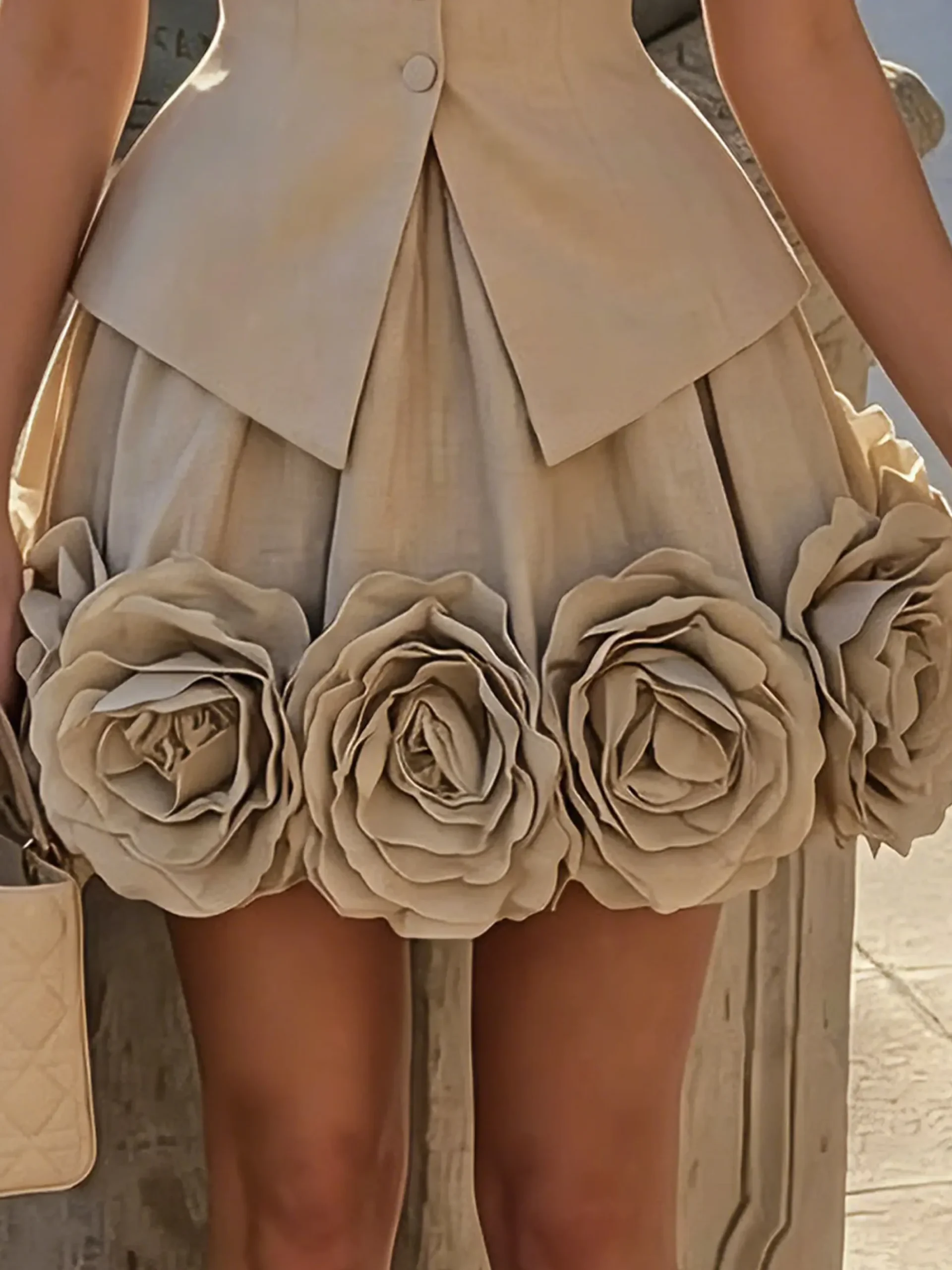 Cotton Elegant 3D Floral Plain Mini Skirt