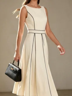 Crew Neck Plain Elegant Dress With No