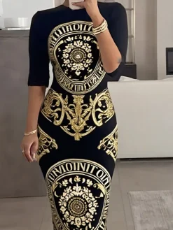 Elegant Artistic 3D Floral Midi Dress
