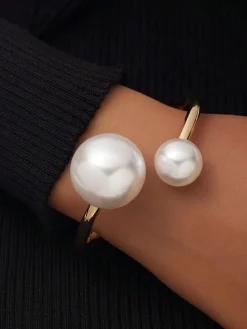 Elegant Asymmetrical Faux Pearl Cuff Bracelet