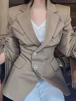 Elegant Bell Sleeve Bow Plain Lapel Collar Blazer
