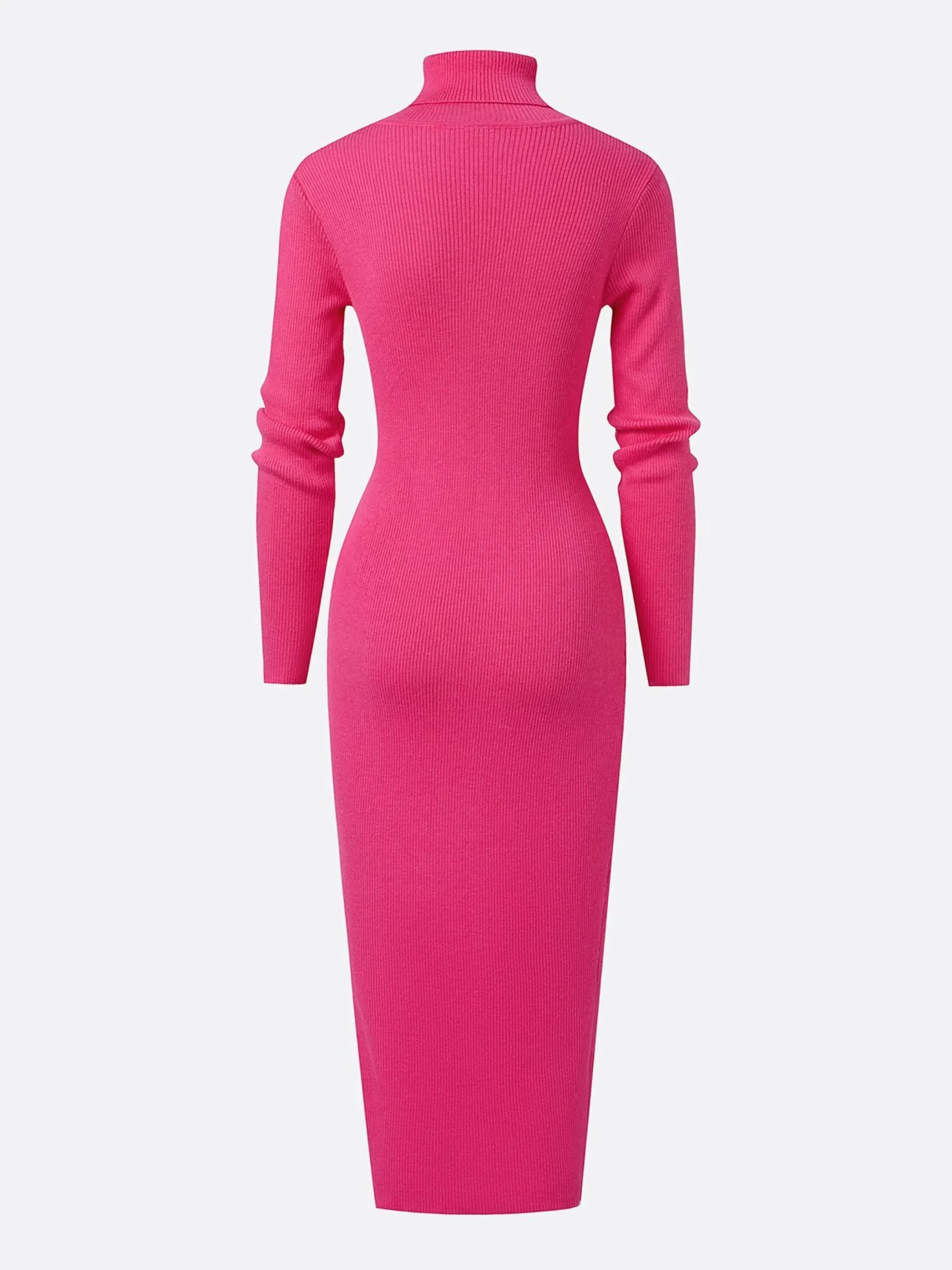 Elegant Belted Turtleneck Knit Midi Dress