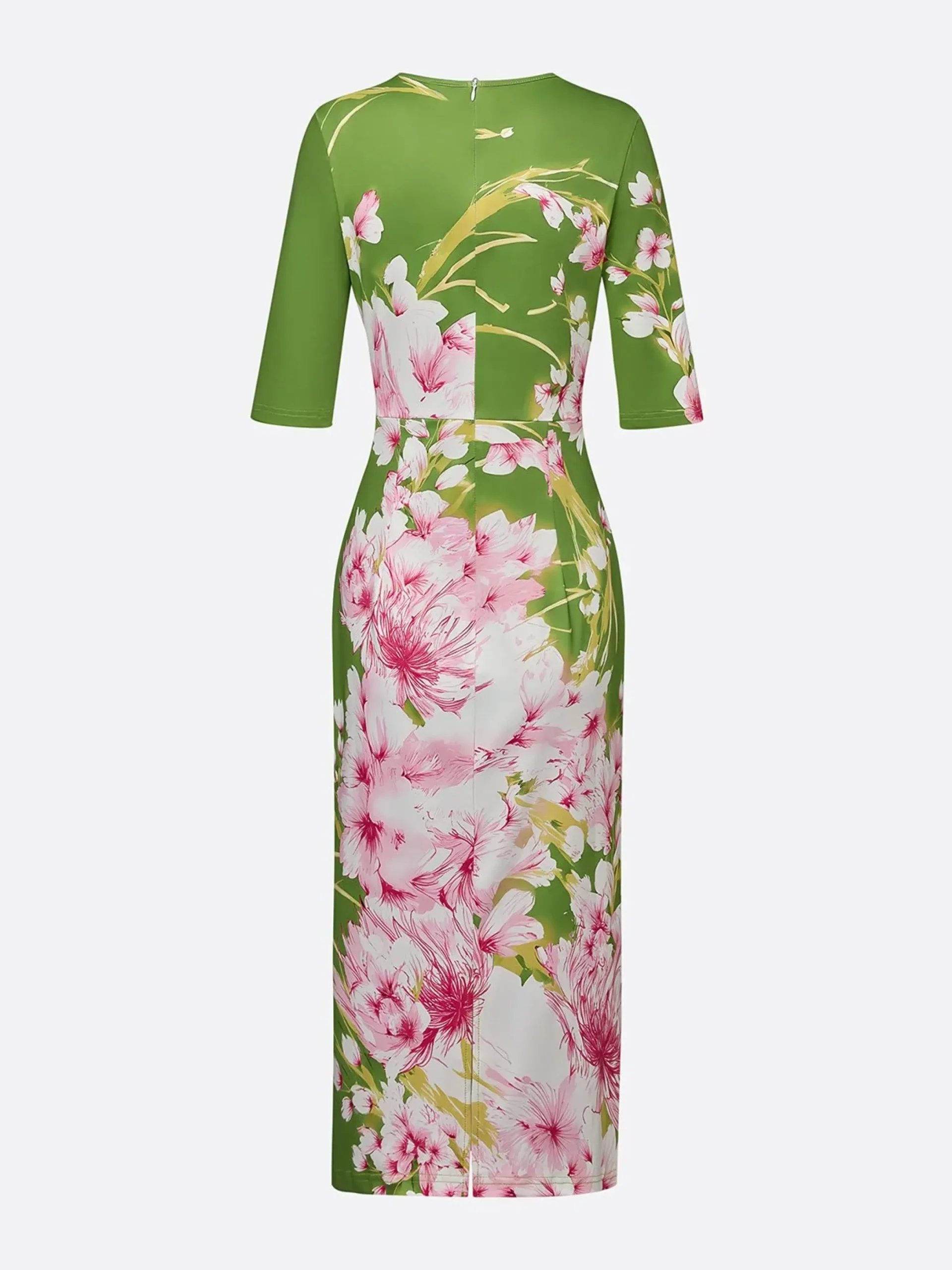 Elegant Bodycon Crew Neck Half Sleeve Midi Dress