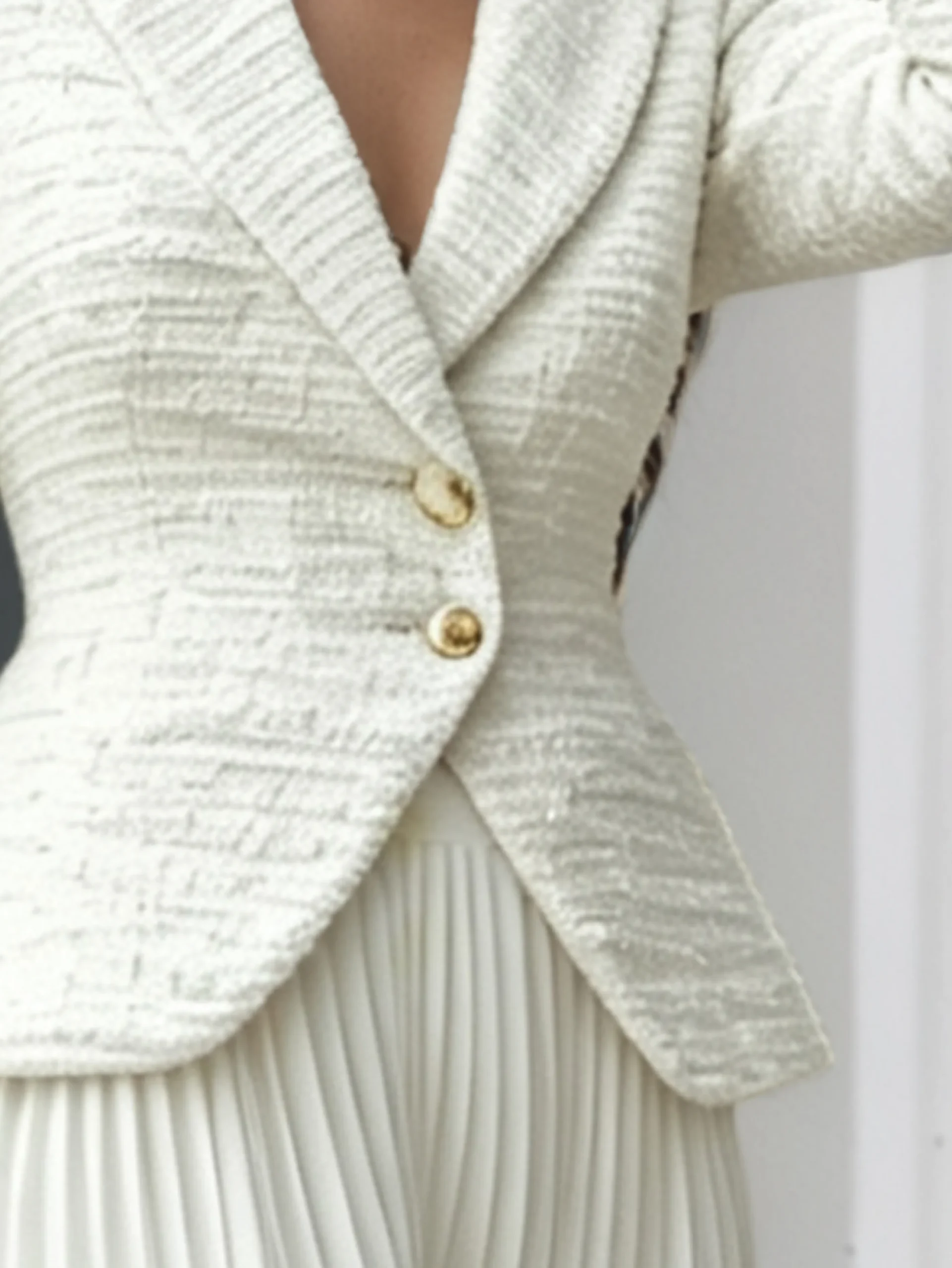 Elegant Buttoned Plain Cross Neck Jacket