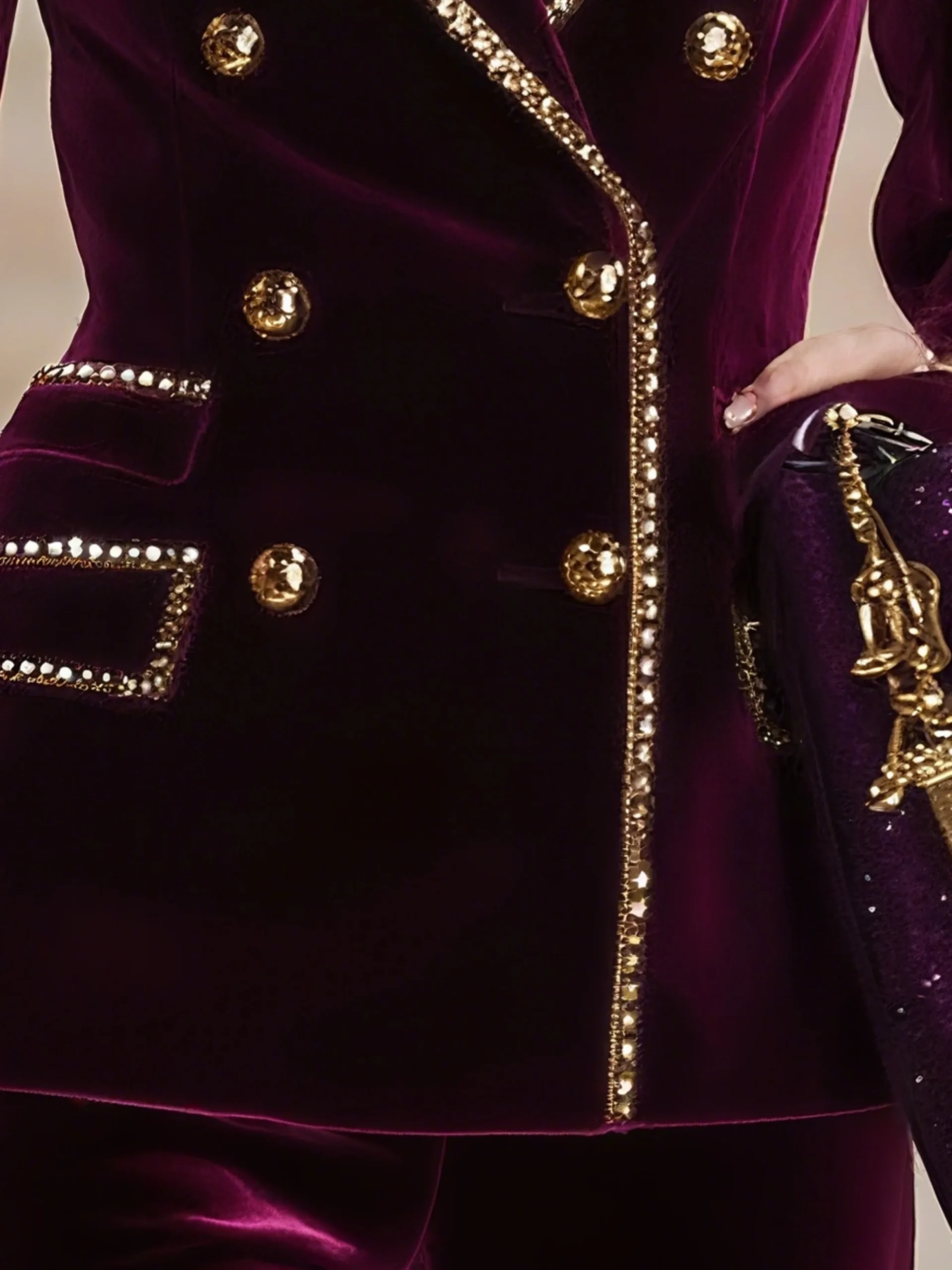Elegant Buttoned Velvet Lapel Collar Blazer