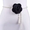 Elegant Camellia Flower Waist Chain Faux Pearls Necklace