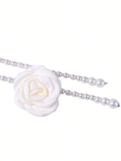 Elegant Camellia Flower Waist Chain Faux Pearls Necklace