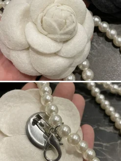 Elegant Camellia Flower Waist Chain Faux Pearls Necklace