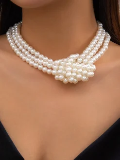 Elegant Color-block Faux Pearl Bead Multi-layer Necklace