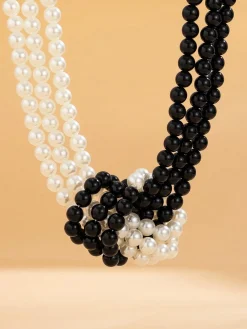Elegant Color-block Faux Pearl Bead Multi-layer Necklace
