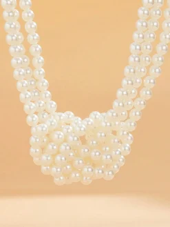 Elegant Color-block Faux Pearl Bead Multi-layer Necklace