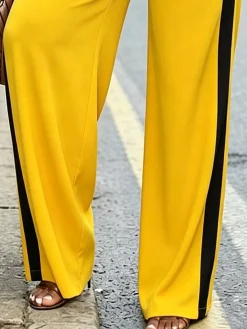 Elegant Color Block Split Joint Wide Leg Pants