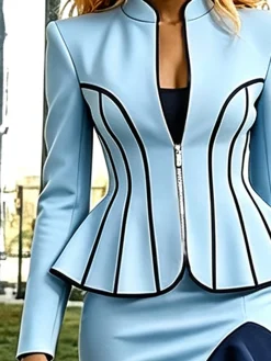 Elegant Color Block Stand Collar Jacket