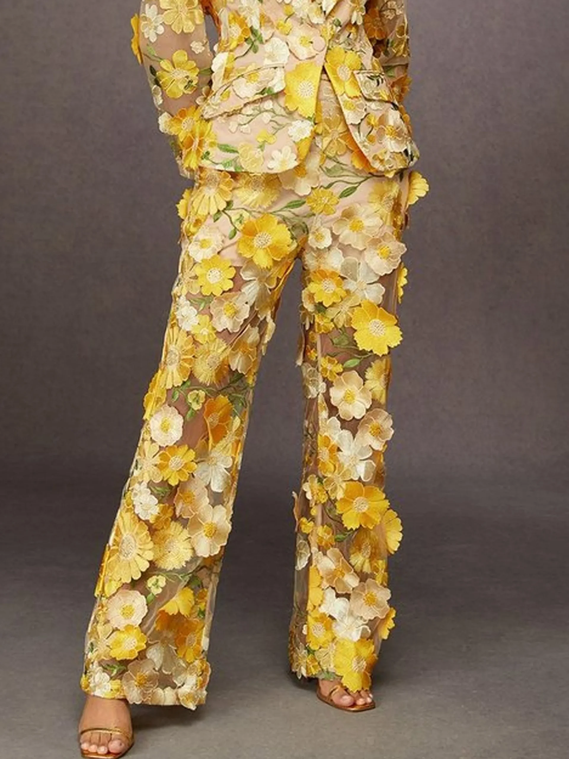 Elegant Floral Embroidery Pants