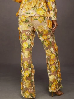 Elegant Floral Embroidery Pants