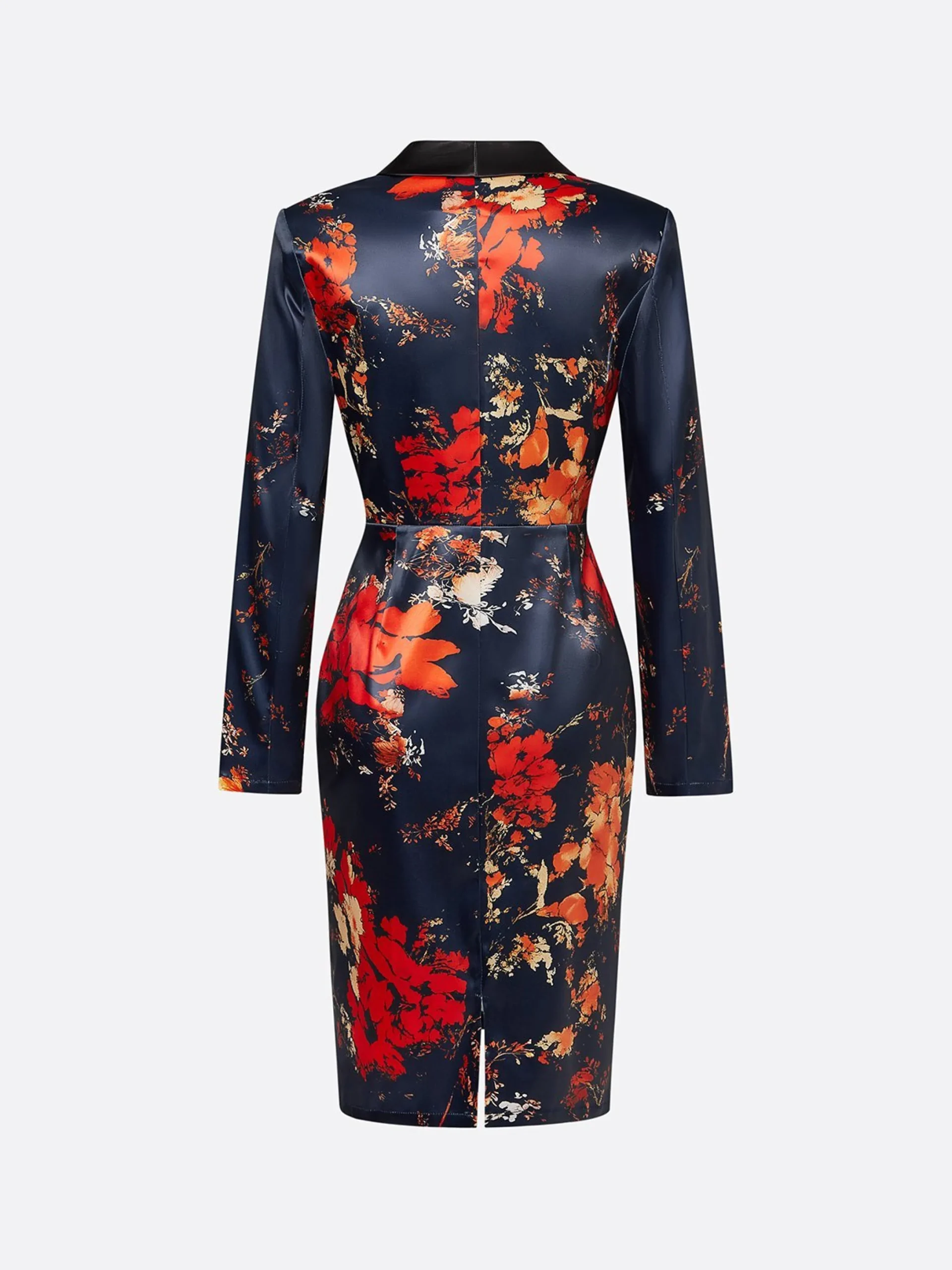 Elegant Floral Lapel Collar Knee Length Dress