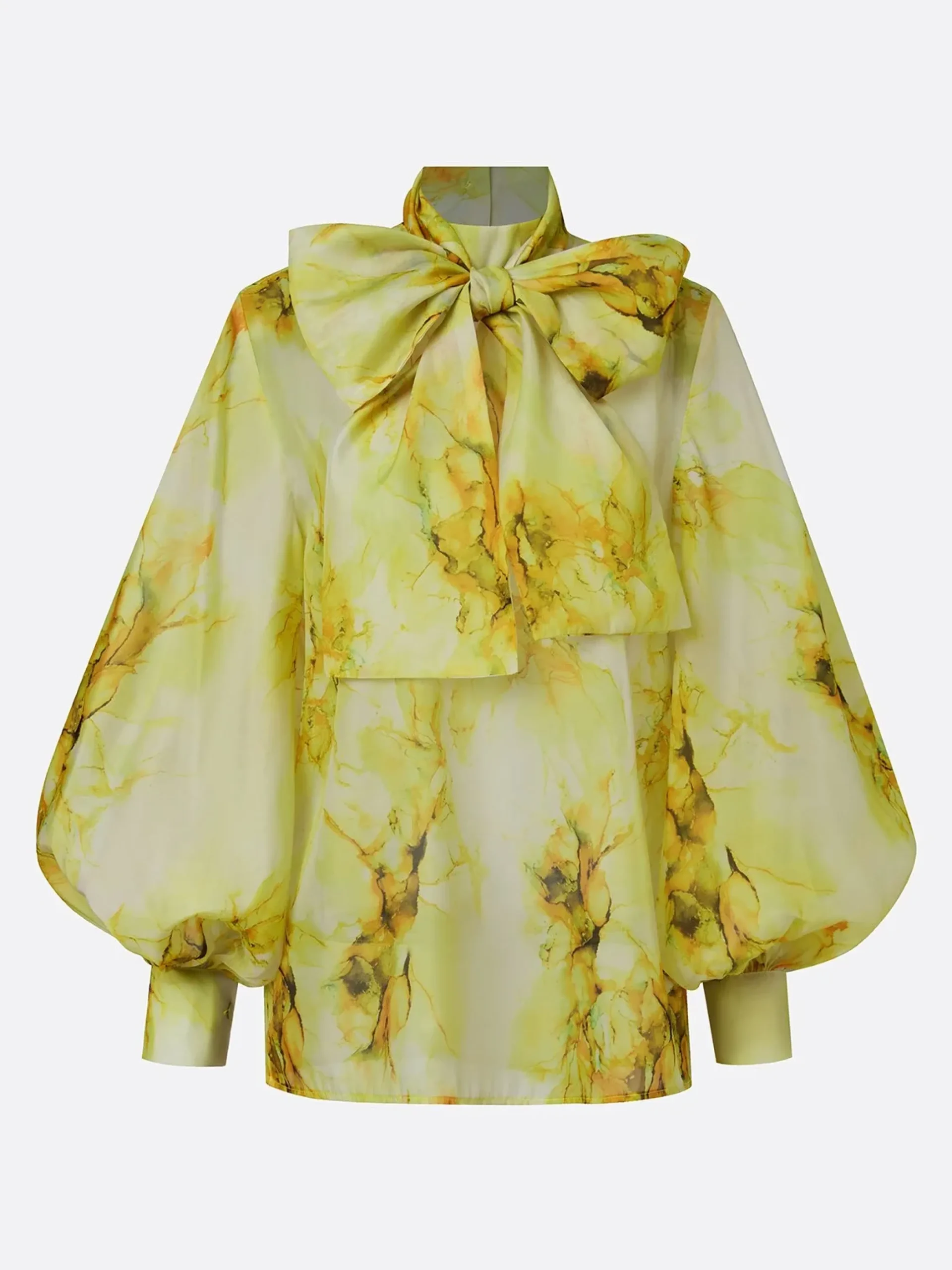 Elegant Floral Printing Balloon Sleeve Shirt