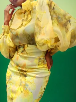 Elegant Floral Printing Balloon Sleeve Shirt