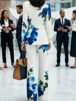 Elegant Floral Printing Flare Pants