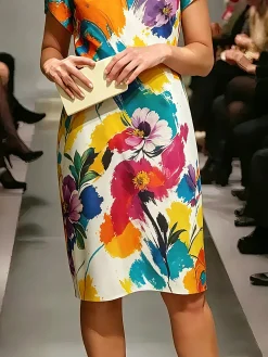 Elegant Floral Printing Knee Length Dress