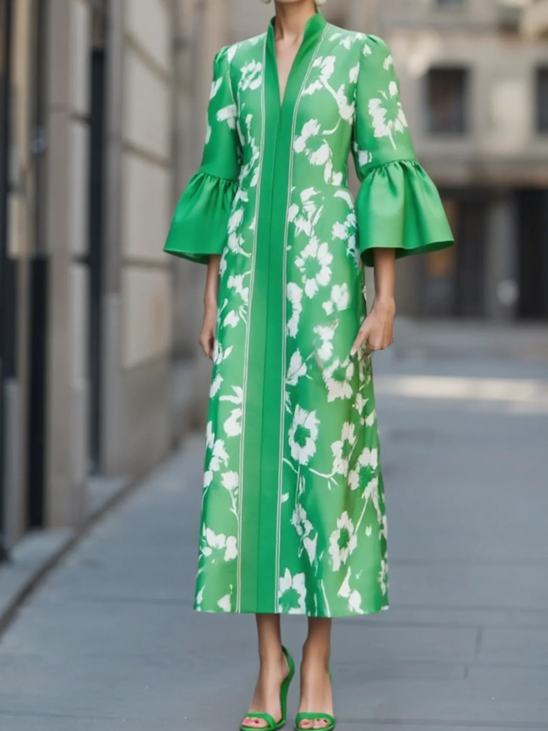 Elegant Floral Printing Maxi Dress