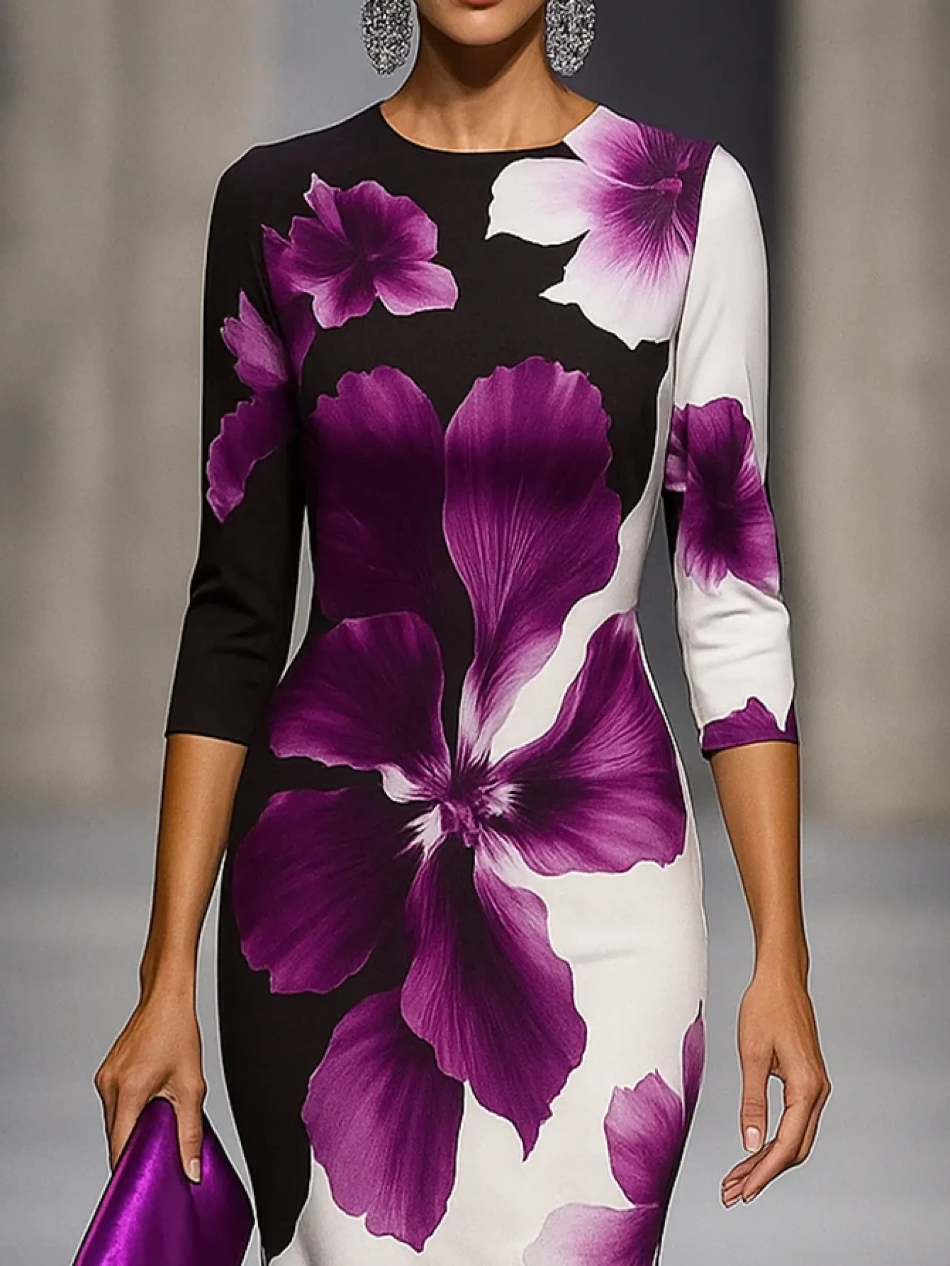 Elegant Floral Printing Midi Dress