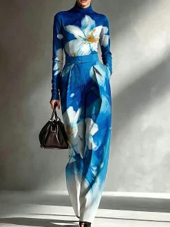 Elegant Floral Printing Straight Pants