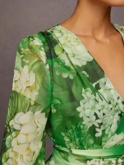 Elegant Floral Printing V-Neck Maxi Dress