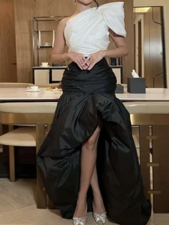 Elegant Gathered Plain Maxi Skirt