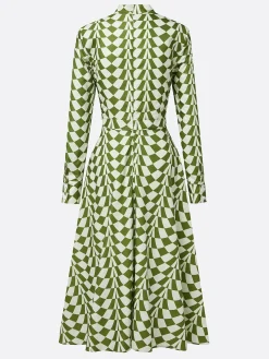 Elegant Geometric Mock Neck Midi Dress